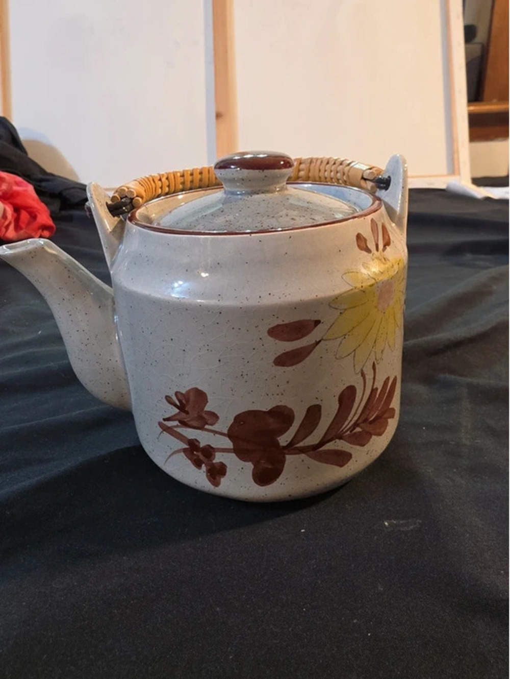 vintage speckled stoneware teapot